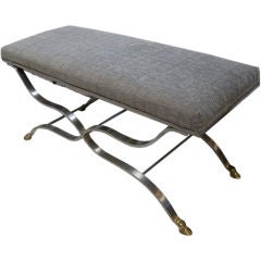 STEEL AND BRASS UPHOLSTERED BENCH