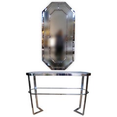 POLISHED CHROME AND GLASS CONSOLE TABLE