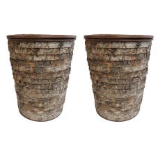 PAIR OF BIRCH BARK LIDDED CONTAINERS / SIDE TABLES