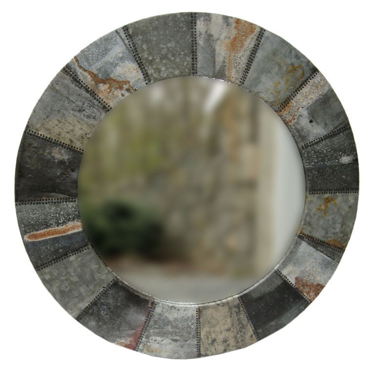 LARGE ROUND ZINC FRAMED MIRROR at 1stDibs