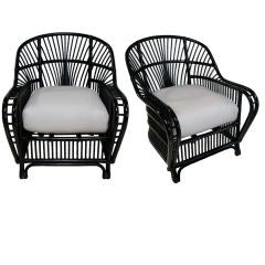 PAIR OF WOOD AND RATTAN CHAIRS