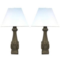 PAIR OF STONE BALUSTER LAMPS