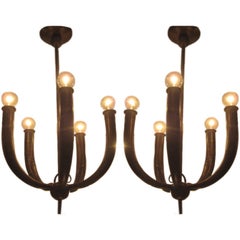 Pair of 5 Arm Chandeliers Attributed to Guglielmo Ulrich