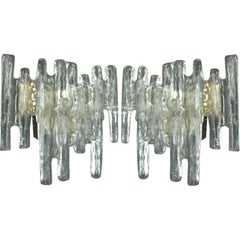 Vintage Pair of Italian Mid-Century Modern Murano 'Ice Glass' Wall Sconces by Mazzega