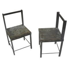 Pair of Conceptual Steel Side or Desk Chairs Attributed to Robert Wilson