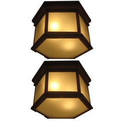 4 French Mid-Century Modern Style Brass Hexagonal Flush Mounts, Jacques Quinet
