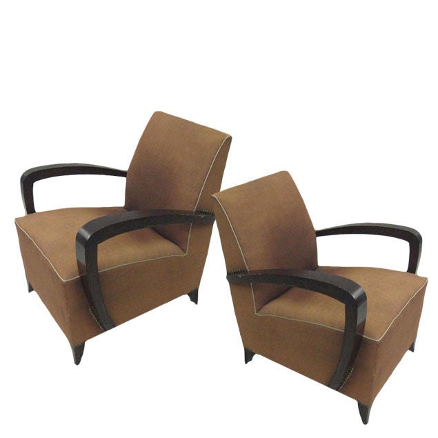 Pair of French Mid-Century Modern Lounge / Club Chairs Attributed to Rene Prou