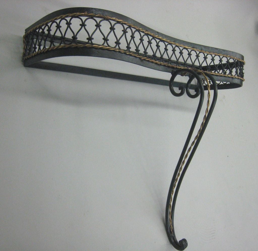 Mid-20th Century French Mid-Century Partially Gilt Wrought Iron Wall Console Attr. to Rene Prou