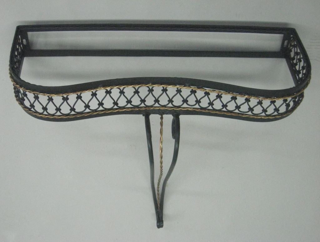 French Mid-Century Partially Gilt Wrought Iron Wall Console Attr. to Rene Prou 1