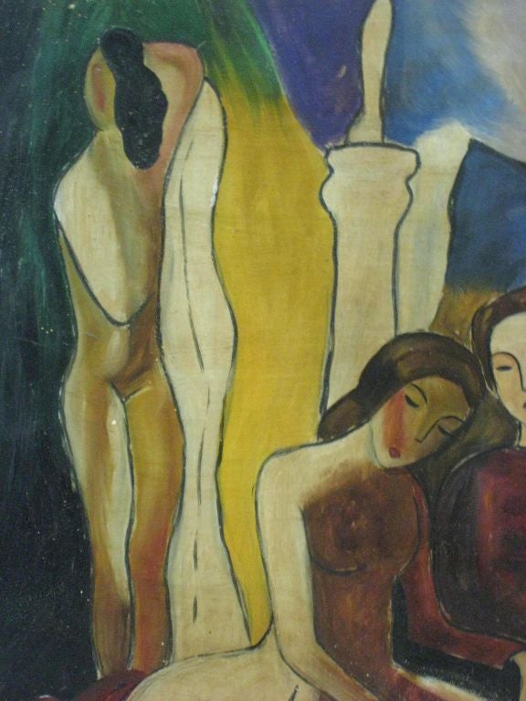 Painting. Gouache on board. Signed Bela Kadar
(Hungary, 1877-1955)

Bela Kadar was born in Hungary in 1877. Amongst his early interests was mural painting. Like many of the artists of his day he was drawn to Paris and Berlin, and by 1910 he had
