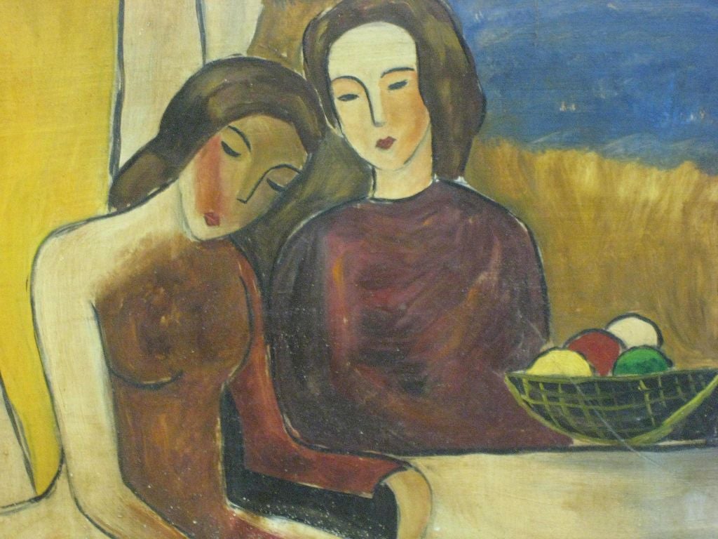 Modern Painting (Seated Women with Nudes) Signed Bela Kadar, Hungary (1877-1955) For Sale