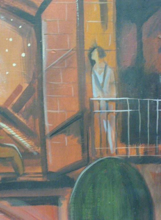 Gemälde, Öl, „Street Scene“, signiert Bela Kadar (Moderne der Mitte des Jahrhunderts) im Angebot