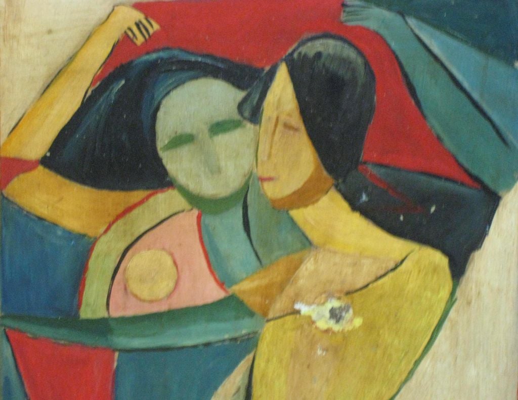 Europäisches kubistisches Gemälde aus der Mitte des Jahrhunderts „Akt“ von Koroly Glonczy, Ungarn, 1957 (Moderne) im Angebot