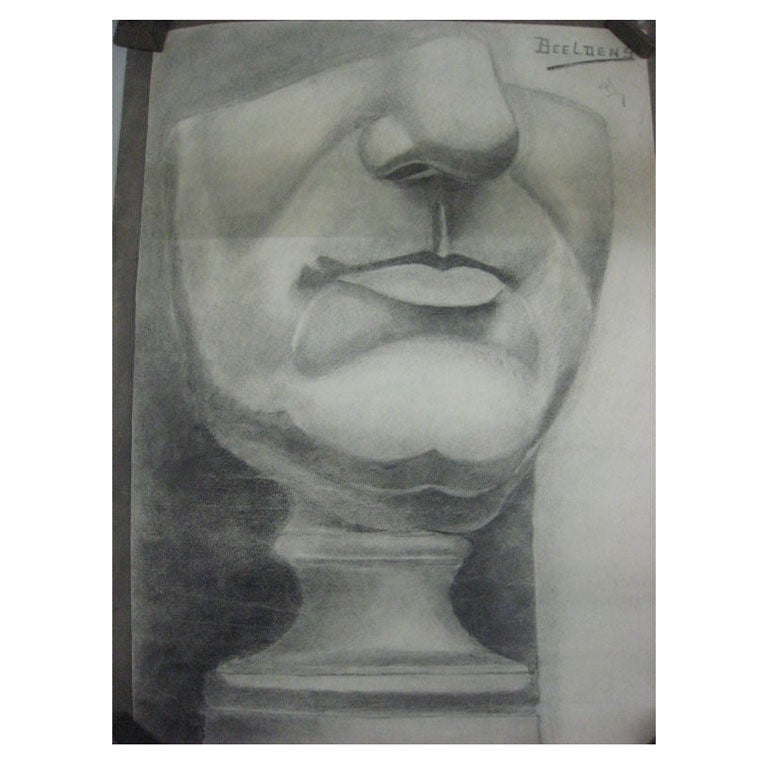 Dramatic 'Neue Sachlichkeit' Anatomical Drawing of the Lower Face by Beeldens For Sale