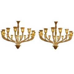 Pair of  Large 16 Arm Murano Chandeliers and 6 Pairs of Sconces