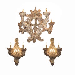 Pair of Shell Motif Chandeliers and 4 Pairs of Sconces