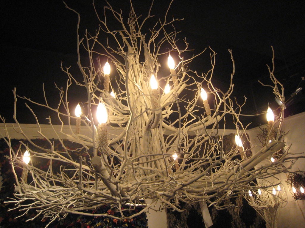 Natural Chandeliers Made from Twig, Bark and Branches. Can be left natural or painted white.