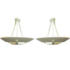 2 French Mid-Century Modern Suspended Plaster Chandeliers by Arlus, 1930