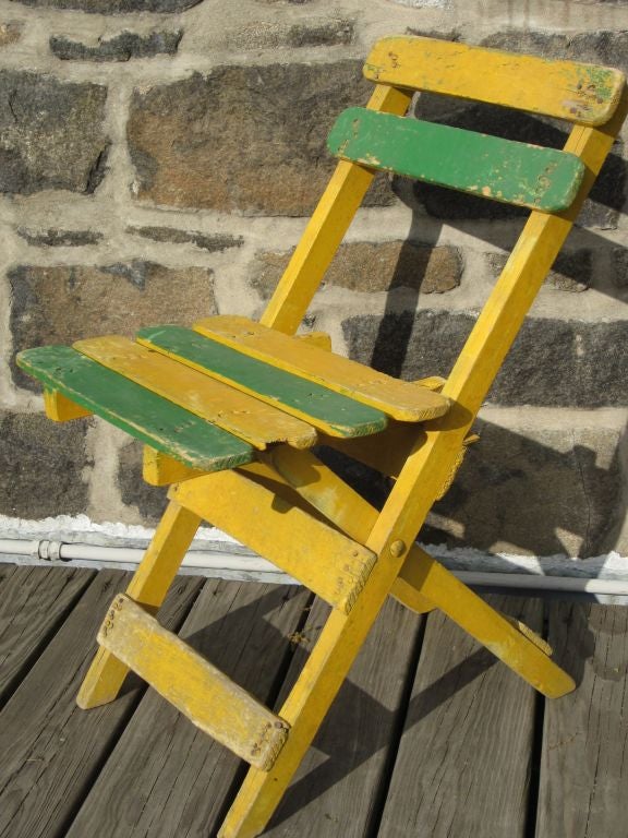 Rare Set of 12 Hand Painted French Art Deco Dining/ Cafe/ Garden Chairs, C. 1920 In Fair Condition For Sale In New York, NY