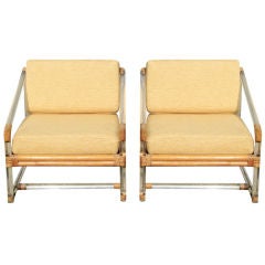 Pair of Acrylic, Raffia and Bamboo Upholstered Chairs