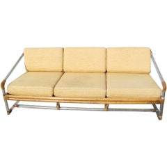 Acrylic, Raffia and Bamboo Upholstered Sofa