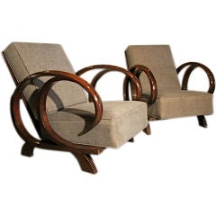 Italian Reclining Wood Armchairs