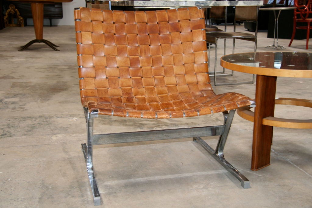 Steel & Woven Leather Lounge Chairs 1
