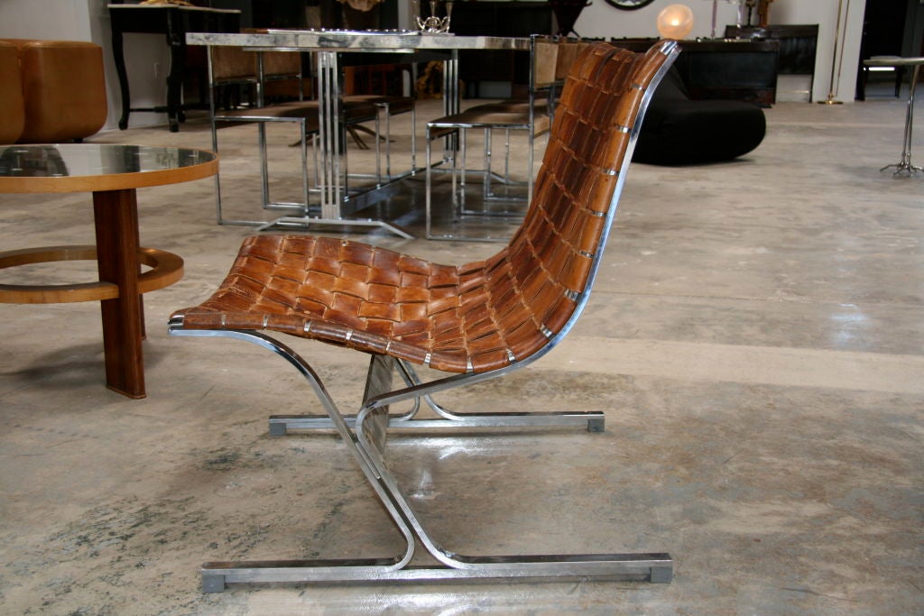 Steel & Woven Leather Lounge Chairs 2