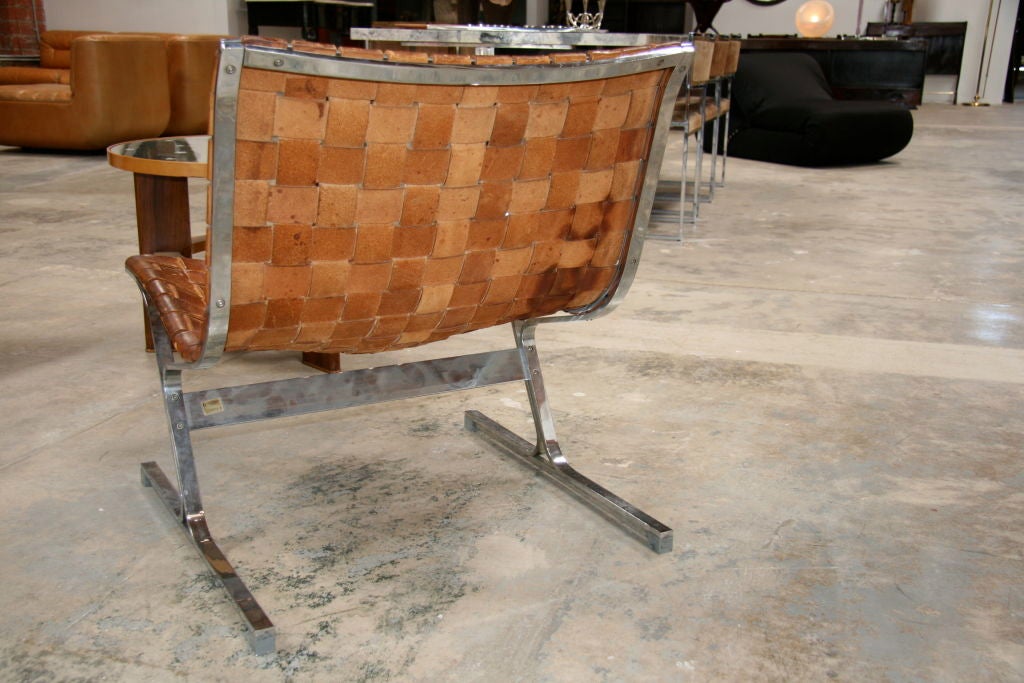 Steel & Woven Leather Lounge Chairs 3