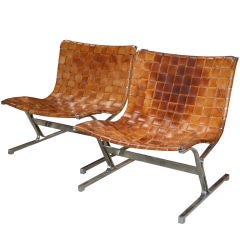 Steel & Woven Leather Lounge Chairs