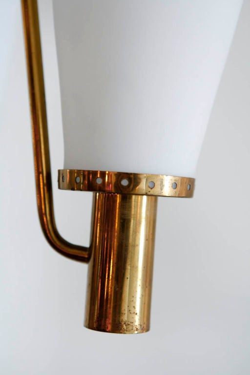 Mid-20th Century Three Shade Brass and Satin Glass Chandelier by Stilnovo