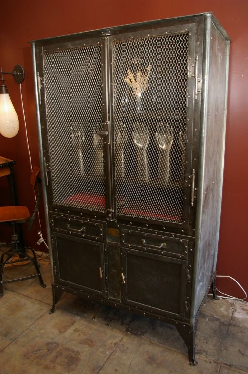 Butcher Cabinet from the Alsace Region originally used for smoking deli meats. Restored for use as Library/Curio Cabinet.