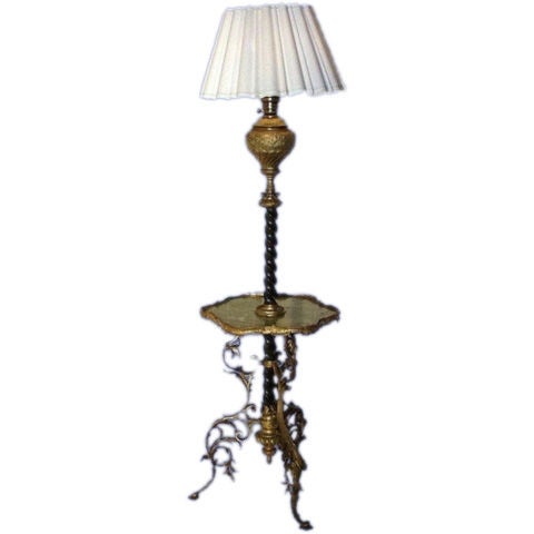 19th century bronze table floor lamp with green onyx top. For Sale