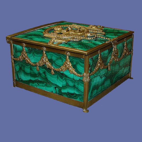 French brass and bronze box with Russian malachite. Circa 1900