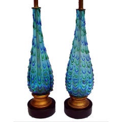 Pair of 1960's blue and green Italian Murano lamps