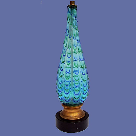 Pair of 1960's blue and green Italian Murano lamps