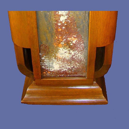 1960's wood lamp with colored glass panels