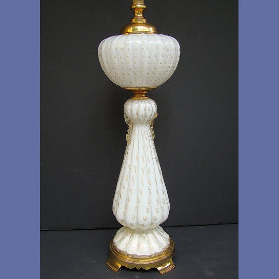 Pair of 1960’s white with infused gold Murano lamps