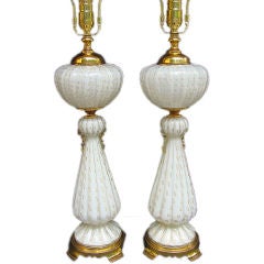 Pair of 1960’s white with infused gold Murano lamps