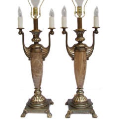 Pair of Art Nouveau style lamps with marble columns