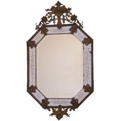 French 19th century octagonal etched mirror