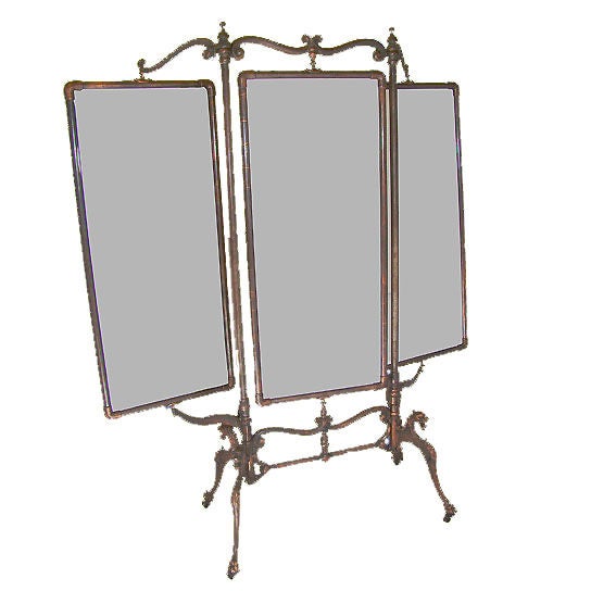 Exceptional bronzed over silver triple Art Nouveau Cheval mirror For Sale