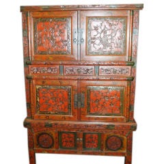 19th century carved and lacquered Oriental cupboard.