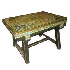 Antique 19th century Swiss painted work table with H stretcher.