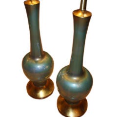 Pair of 1960's translucent green Murano lamps on custom bases.
