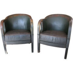 Pair of Rounded Leather Side Chairs