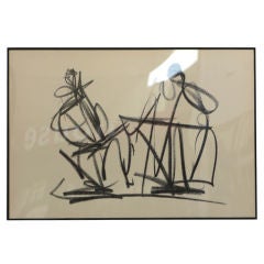 Original Framed Henry Moore Sketch - Abstract Figural Couple 2