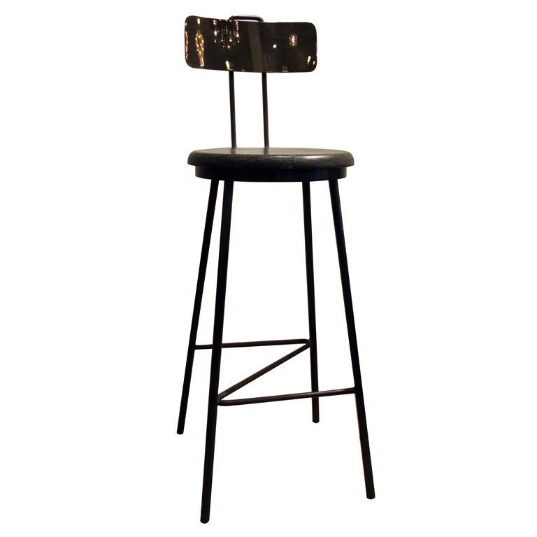 Z Stool, Black Nickel and Cerused Oak (Bar Height)