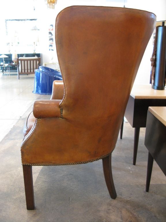 Brown Leather Wing Back Chair 1