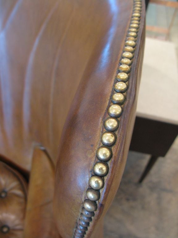 Brown Leather Wing Back Chair 3